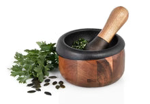 AdHoc Crush Wood and Cast Iron Mortar and Pestle